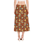 Cute Cartoon Capricorn Pattern Print Side Slit Midi Skirt