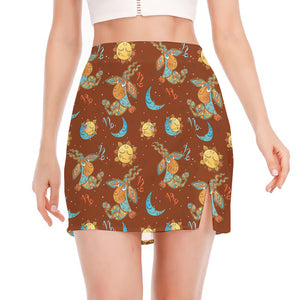 Cute Cartoon Capricorn Pattern Print Side Slit Mini Skirt