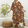 Cute Cartoon Capricorn Pattern Print Silk V-Neck Kaftan Dress