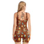 Cute Cartoon Capricorn Pattern Print Sleeveless One Piece Swimsuit