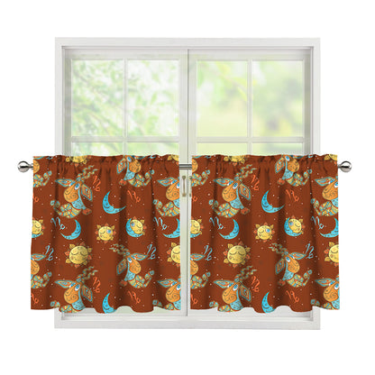 Cute Cartoon Capricorn Pattern Print Tier Curtains