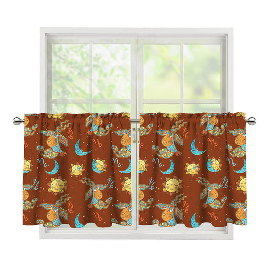 Cute Cartoon Capricorn Pattern Print Tier Curtains
