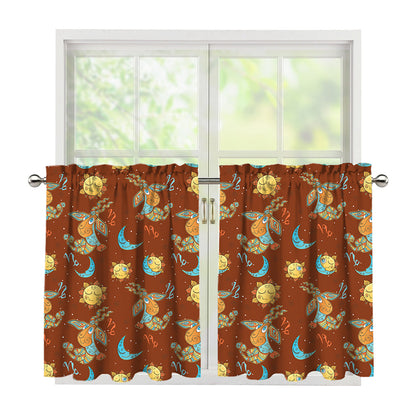 Cute Cartoon Capricorn Pattern Print Tier Curtains