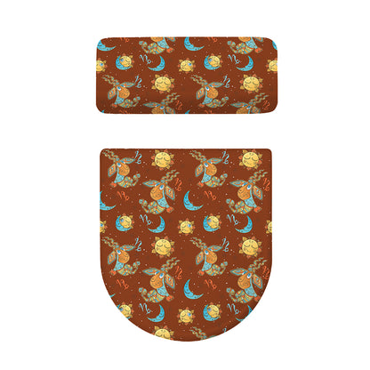 Cute Cartoon Capricorn Pattern Print Toilet Lid And Tank Cover Set