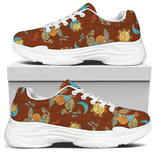 Cute Cartoon Capricorn Pattern Print White Chunky Shoes