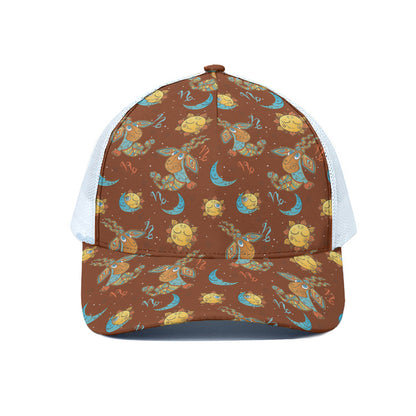 Cute Cartoon Capricorn Pattern Print White Mesh Trucker Cap