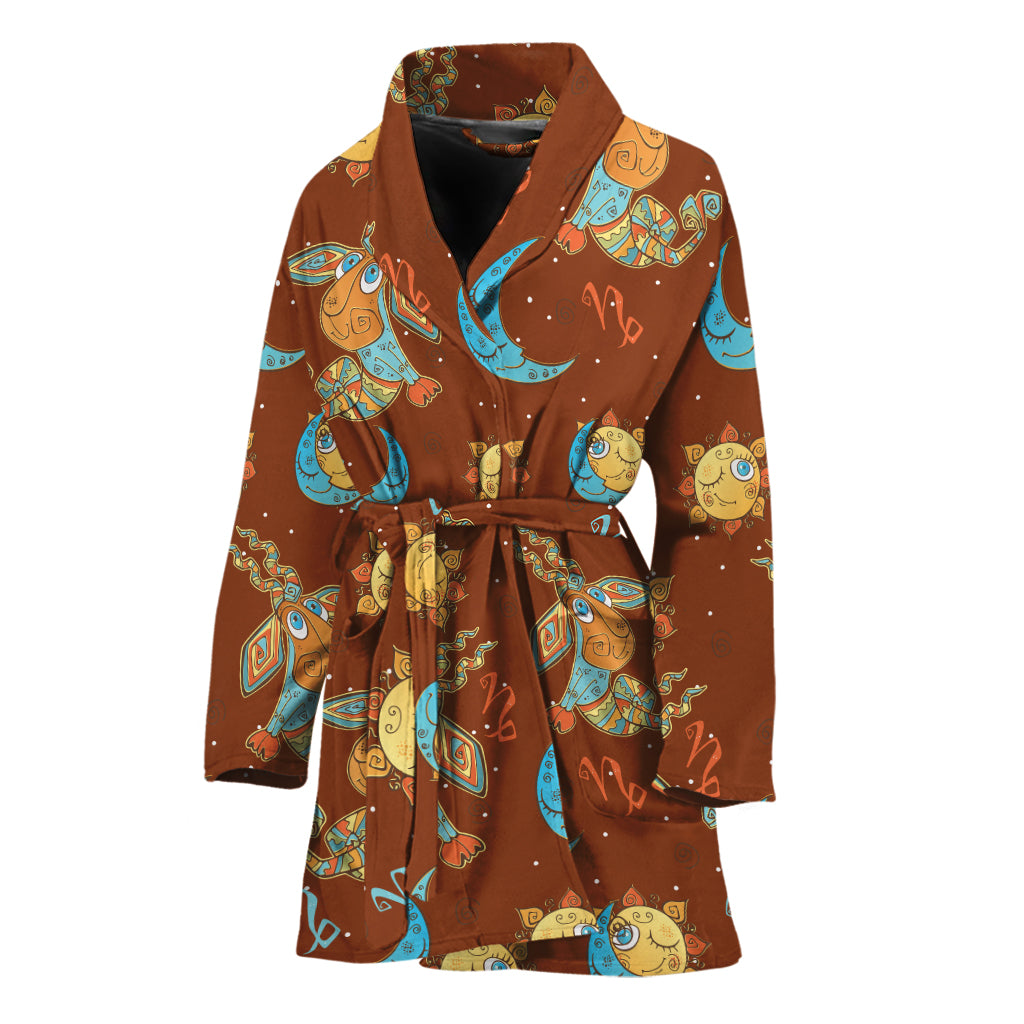 Cute Cartoon Capricorn Pattern Print Women's Bathrobe