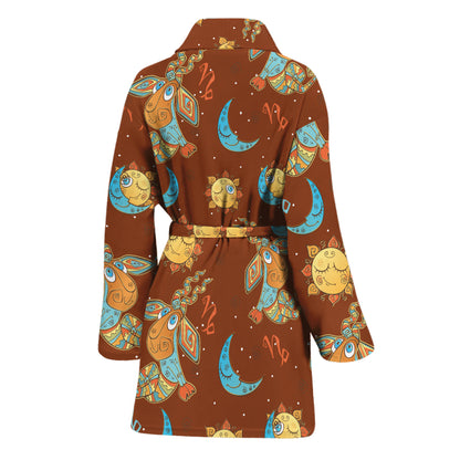 Cute Cartoon Capricorn Pattern Print Women's Bathrobe