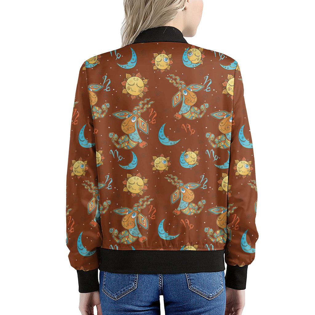 Cute Cartoon Capricorn Pattern Print Women's Bomber Jacket