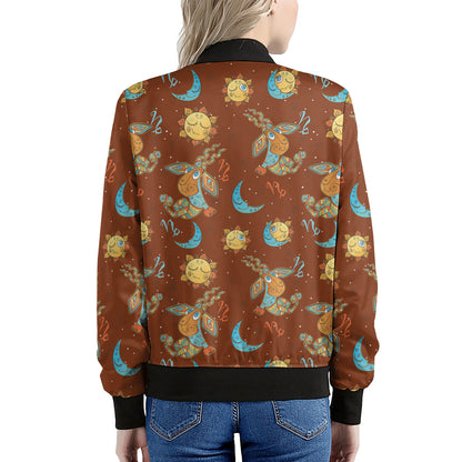 Cute Cartoon Capricorn Pattern Print Women's Bomber Jacket