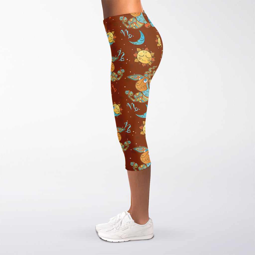 Cute Cartoon Capricorn Pattern Print Women's Capri Leggings