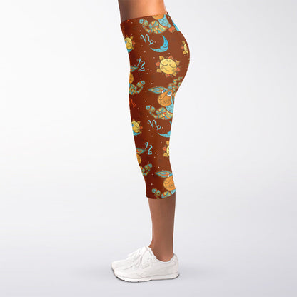 Cute Cartoon Capricorn Pattern Print Women's Capri Leggings