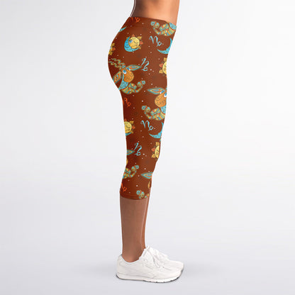 Cute Cartoon Capricorn Pattern Print Women's Capri Leggings