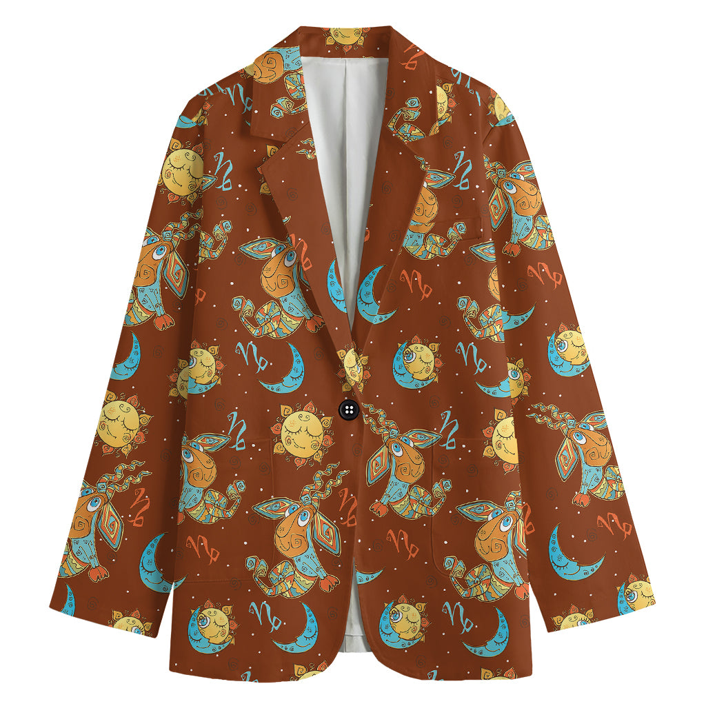 Cute Cartoon Capricorn Pattern Print Women's Cotton Blazer