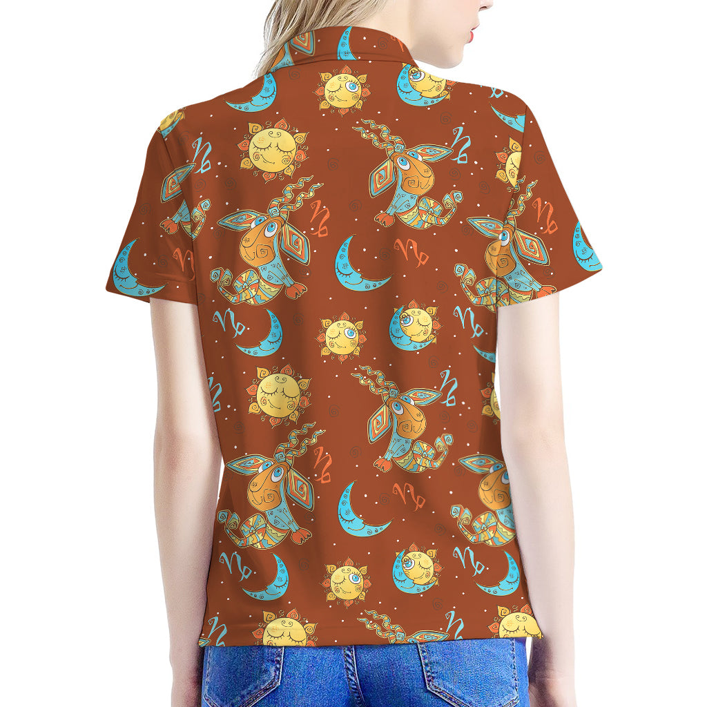 Cute Cartoon Capricorn Pattern Print Women's Polo Shirt