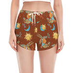 Cute Cartoon Capricorn Pattern Print Women's Split Running Shorts