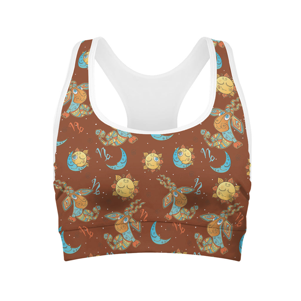 Cute Cartoon Capricorn Pattern Print Women's Sports Bra