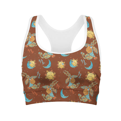 Cute Cartoon Capricorn Pattern Print Women's Sports Bra