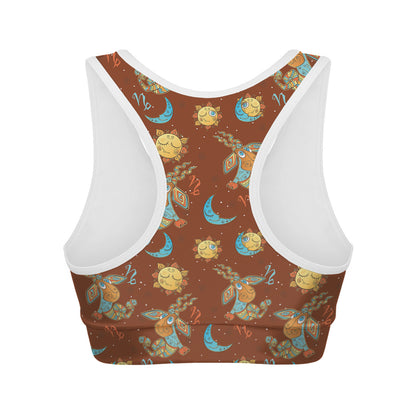 Cute Cartoon Capricorn Pattern Print Women's Sports Bra