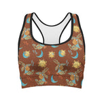 Cute Cartoon Capricorn Pattern Print Women's Sports Bra