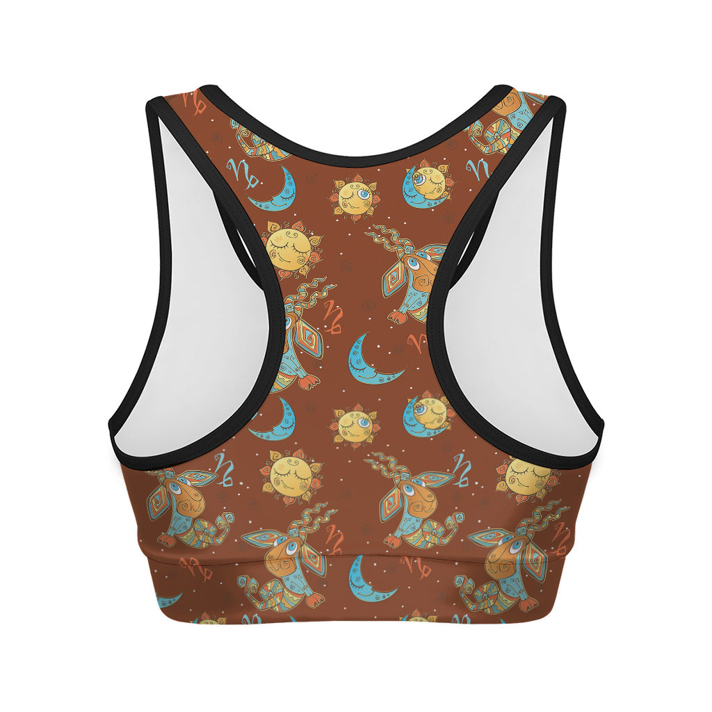 Cute Cartoon Capricorn Pattern Print Women's Sports Bra