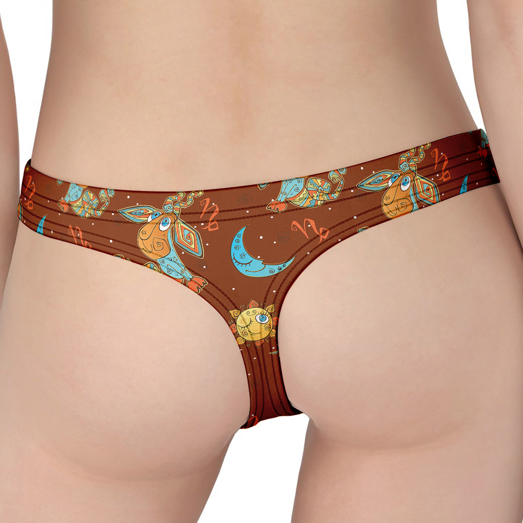Cute Cartoon Capricorn Pattern Print Women's Thong