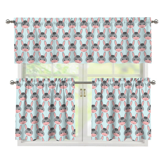 Cute Cartoon Donkey Pattern Print 3 Piece Kitchen Curtains