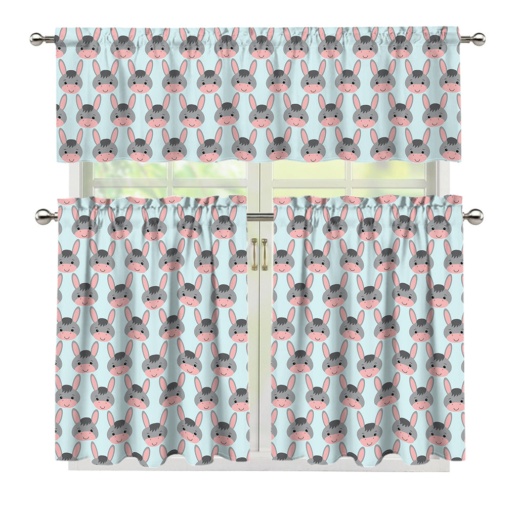 Cute Cartoon Donkey Pattern Print 3 Piece Kitchen Curtains