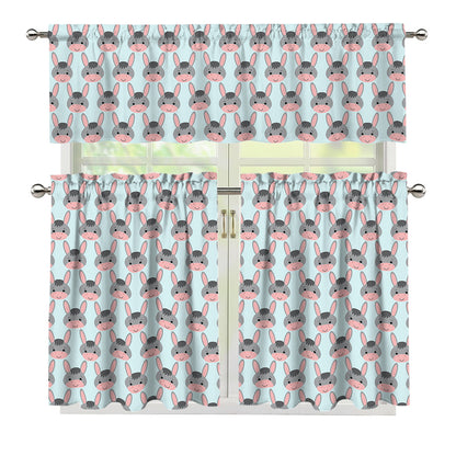 Cute Cartoon Donkey Pattern Print 3 Piece Kitchen Curtains