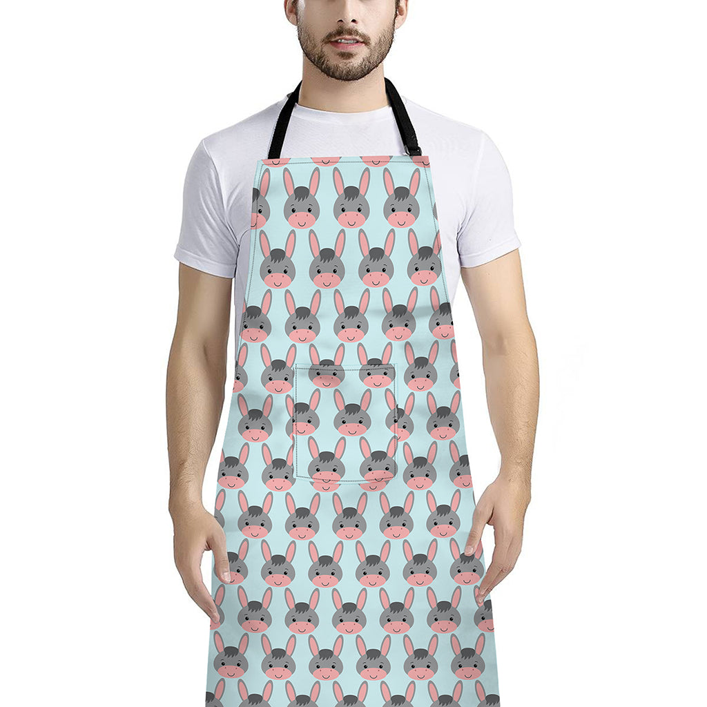 Cute Cartoon Donkey Pattern Print Bib Apron With Pocket