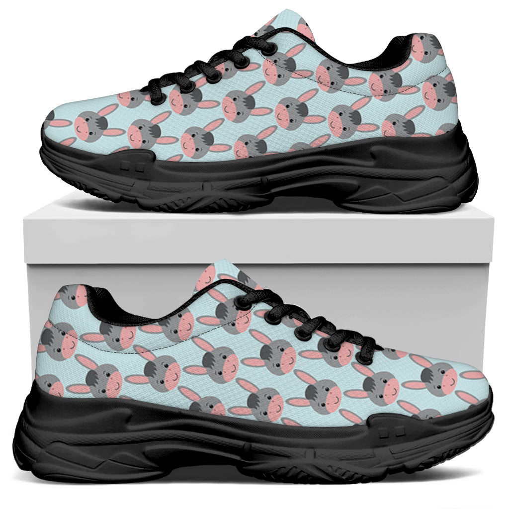 Cute Cartoon Donkey Pattern Print Black Chunky Shoes