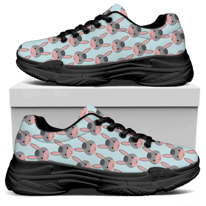 Cute Cartoon Donkey Pattern Print Black Chunky Shoes