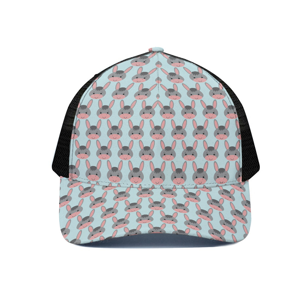 Cute Cartoon Donkey Pattern Print Black Mesh Trucker Cap
