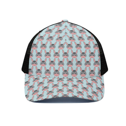 Cute Cartoon Donkey Pattern Print Black Mesh Trucker Cap