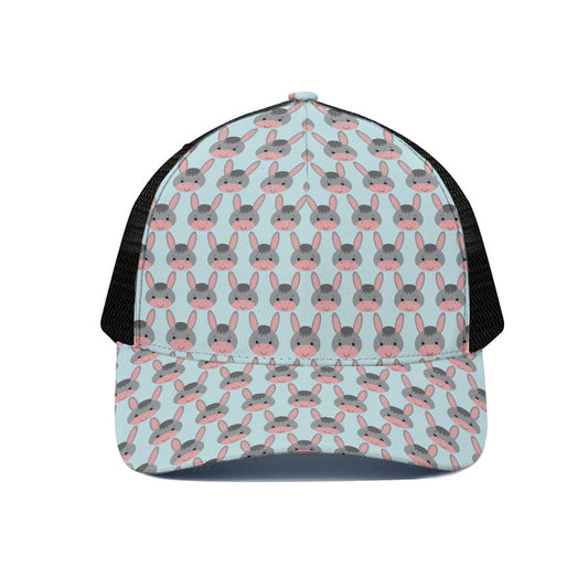 Cute Cartoon Donkey Pattern Print Black Mesh Trucker Cap