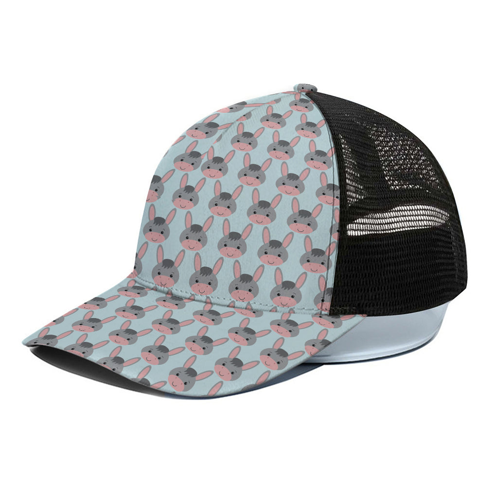 Cute Cartoon Donkey Pattern Print Black Mesh Trucker Cap