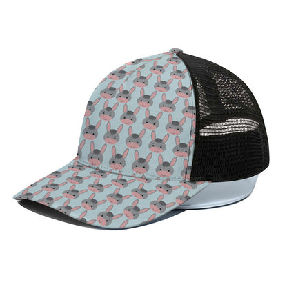 Cute Cartoon Donkey Pattern Print Black Mesh Trucker Cap