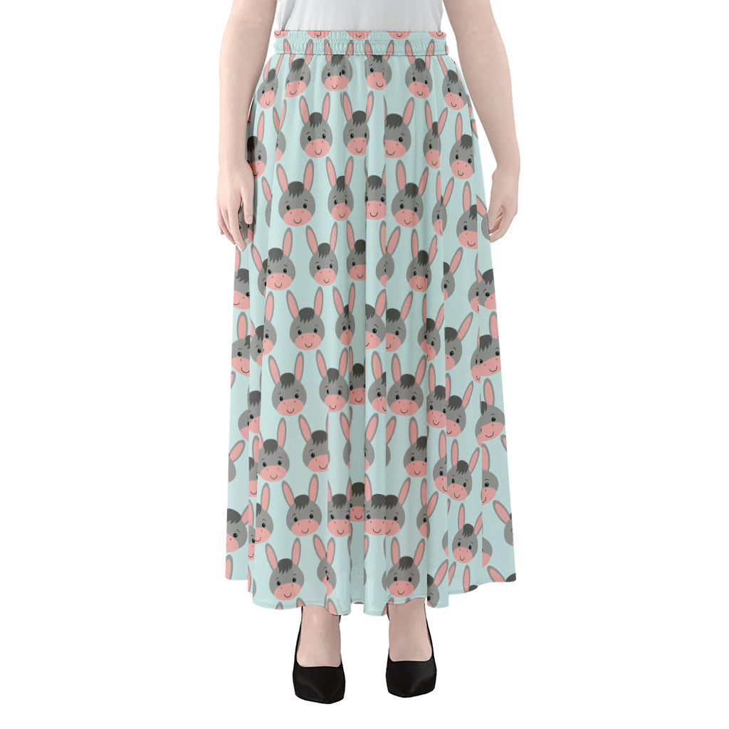 Cute Cartoon Donkey Pattern Print Chiffon Maxi Skirt