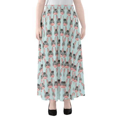 Cute Cartoon Donkey Pattern Print Chiffon Maxi Skirt