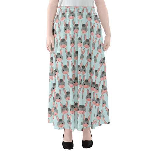 Cute Cartoon Donkey Pattern Print Chiffon Maxi Skirt