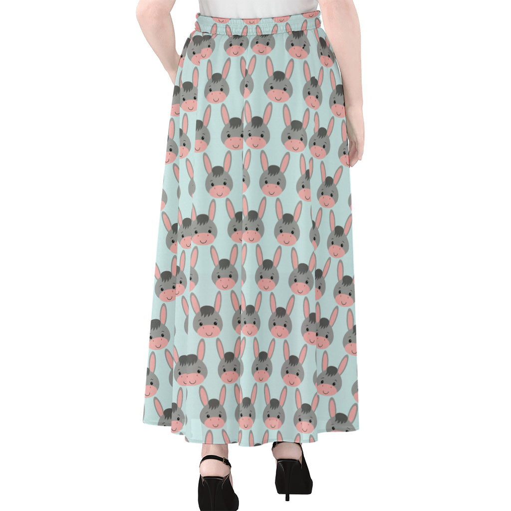 Cute Cartoon Donkey Pattern Print Chiffon Maxi Skirt