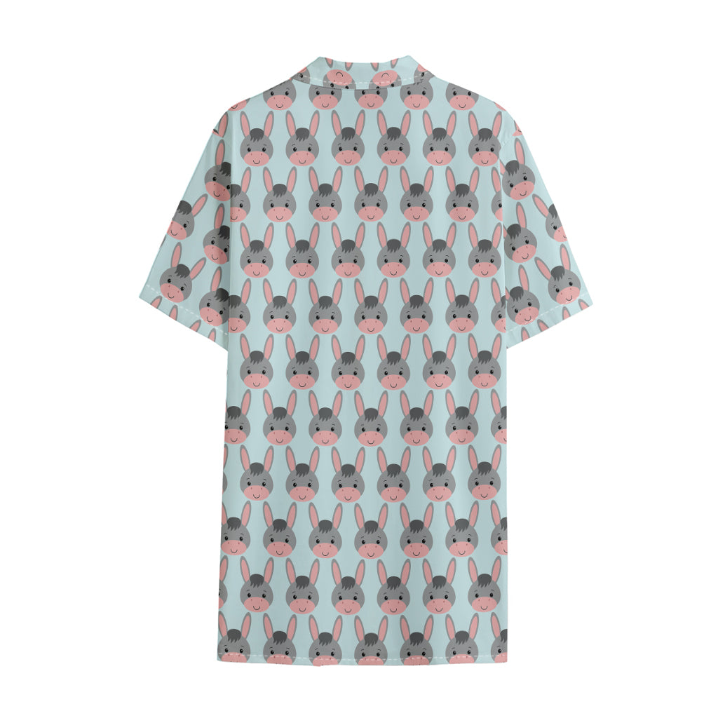 Cute Cartoon Donkey Pattern Print Cotton Hawaiian Shirt