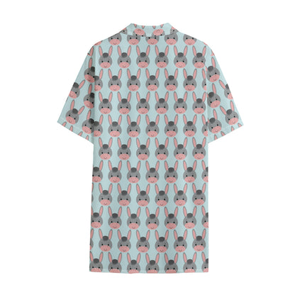 Cute Cartoon Donkey Pattern Print Cotton Hawaiian Shirt