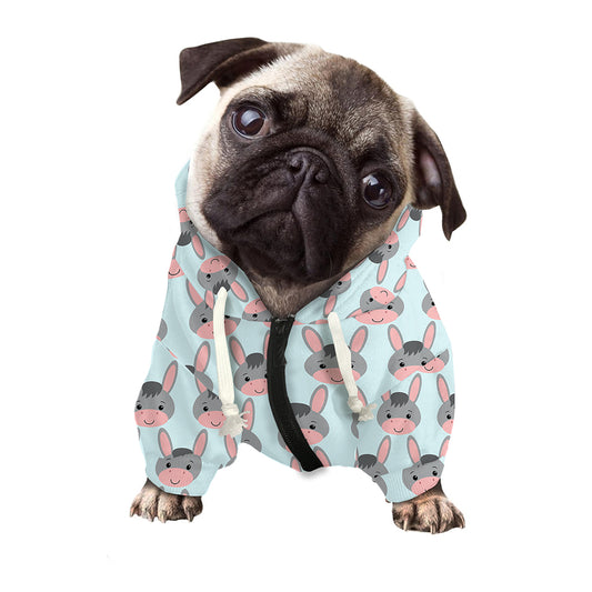 Cute Cartoon Donkey Pattern Print Dog Zip Up Hoodie
