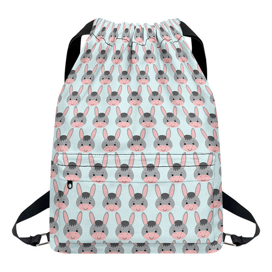 Cute Cartoon Donkey Pattern Print Drawstring Backpack