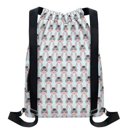Cute Cartoon Donkey Pattern Print Drawstring Backpack