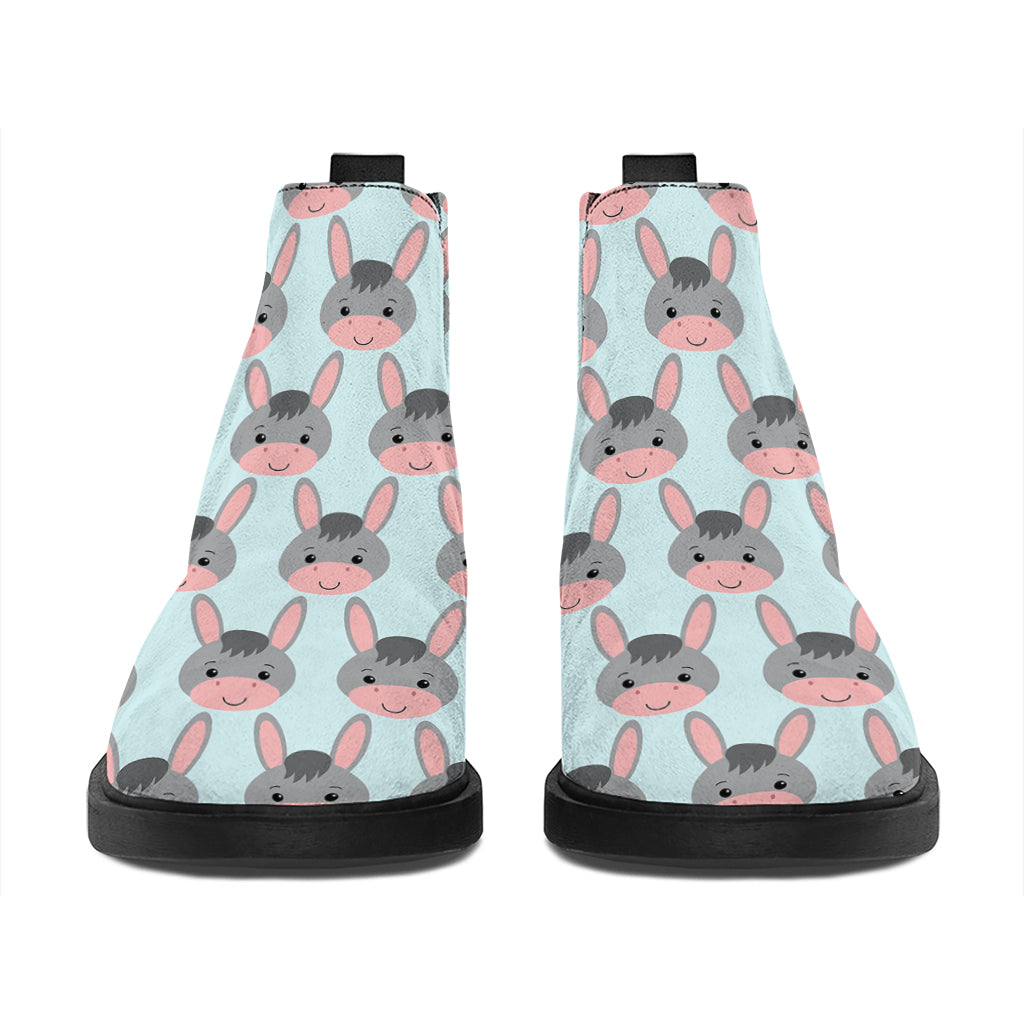 Cute Cartoon Donkey Pattern Print Flat Ankle Boots