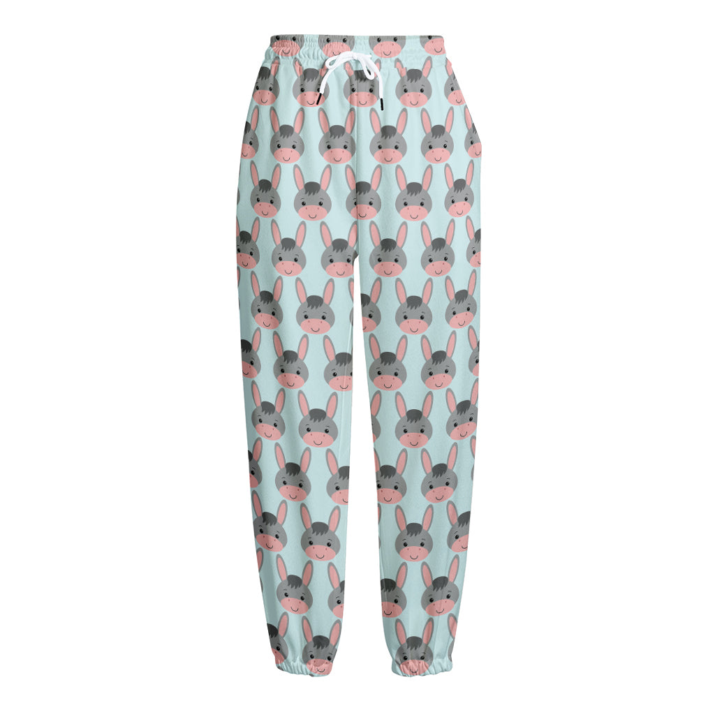 Cute Cartoon Donkey Pattern Print Fleece Lined Knit Pants