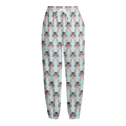 Cute Cartoon Donkey Pattern Print Fleece Lined Knit Pants