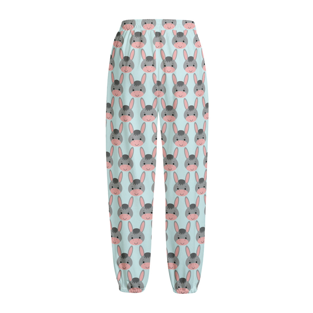 Cute Cartoon Donkey Pattern Print Fleece Lined Knit Pants